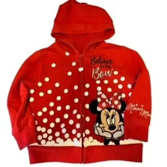 Disney Minnie Mouse Red Zip Front long sleeve Hoodie Girls Sz XXS - Picture 1 of 9